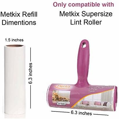 Metkix Refill for Metkix Supersize 6.3 inches Lint Roller 5 Packs Total 300 Sheets