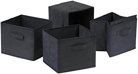 Winsome Capri 4-Pc Foldable Fabric Basket Set, Black - Durable Storage Solution for Home and Office Organization