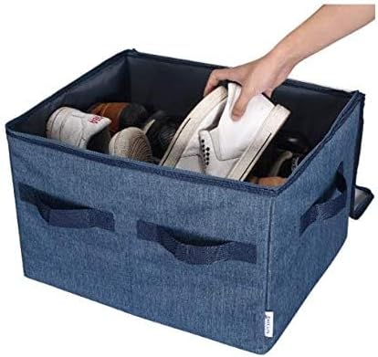 Moteph Shoe Organizer Closet Storage Solution with Clear Cover & Adjustable Dividers for Shoes, Handbags, Blankets, Linen, Clothing (Medium - 16 Pairs, Navy Blue)