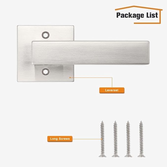 Probrico Brushed Nickel Half Dummy Levers, Square Non-Turning Door Knobs for Left or Right Handed Doors, Interior Inactive Door Handle for Closet or Pantry (1 Pack, Single Side, Exposed Screws)