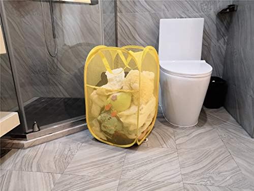Mesh Pop up Laundry Hamper, Foldable Clothes Hamper Laundry Basket for Rooms, Apartment, College Dorm or Travel, Yellow