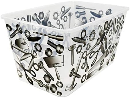 Clear Storage Organizer Bins with Lids - 4PC 14.5G/58-Quart Heavy-Duty Container Boxes Stackable and Nestable Printed Storage Bins Plastic Large Storage Totes for Home, Office Organization