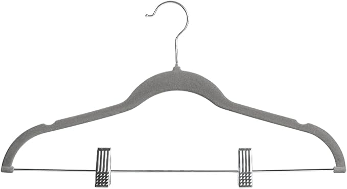Velvet Pants Hangers Pack of 24, Non-Slip Skirt Clothes Trousers Hangers with Adjustable Clips, 360 ° Swivel Hooks Grey/Silver