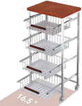 5-Tier Rolling Fruit & Vegetable Storage Cart with Drawers, Extra-Thick Metal Kitchen Organizer Cart on Wheels, Fruit Basket Stand& Fruteros para Cocina, Narrow Pantry Cart for Storage