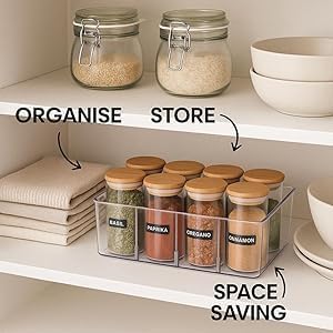 4 Pack Pantry Organizers,Clear Plastic Organizer Bins for Kitchen,Fridge,Drawer Organization and Storage, 4 compartment Snack Containers for Spice Packets,Tea bag
