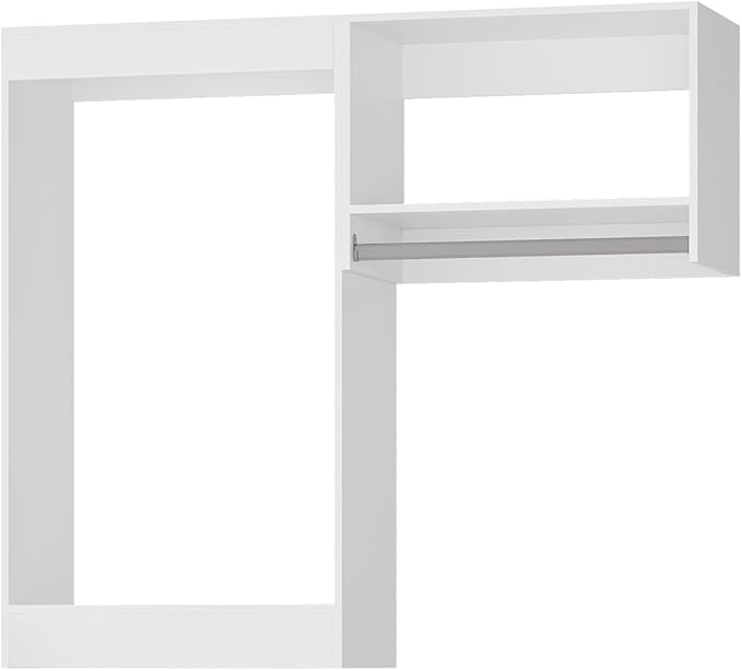 ROOMTEC Modular Closet System, 64" Wall-Mounted Closet Organizer with Hanging Rods, Wooden Tower for Walk-In Closets, Wardrobe Storage Kit, White