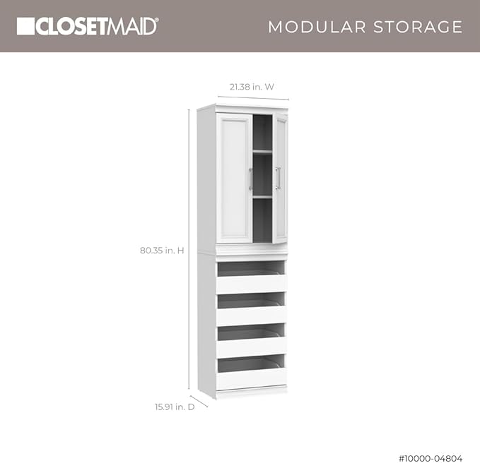 ClosetMaid Modular Storage 21.38-inch W 3-Shelf 4-Drawer Tower Wood Closet System, White