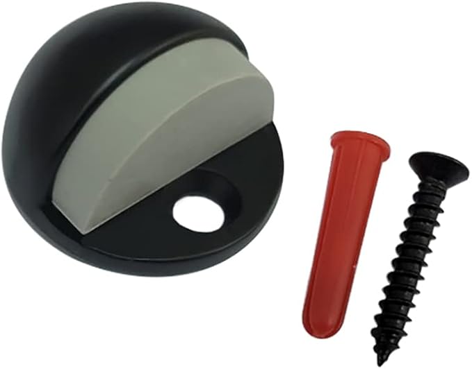 QCAA Solid Brass Low Dome Floor Door Stop, 1/4"-3/4" Clearance from Floor Buttom, Matte Black, 4 Pack, Made in Taiwan