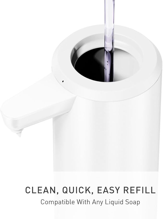 simplehuman 9 oz. Touch-Free Automatic Rechargeable Sensor Pump, White Stainless Steel, New