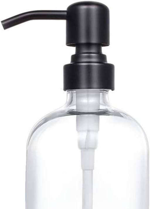 2 Pack Thick Clear Glass Pint Jar Soap Dispenser with Matte Black Stainless Steel Pump, 16ounce Clear Boston Round Bottles Dispenser with Rustproof Pump for Essential Oil, Lotion Soap