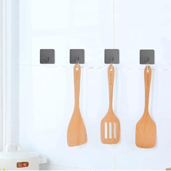 FOTYRIG Adhesive Towel Hooks Stick on Towel Hanger Wall Hooks Waterproof Stainless Steel Sticky Hooks for Hanging Bathroom Kitchen Home Grey -4 Packs