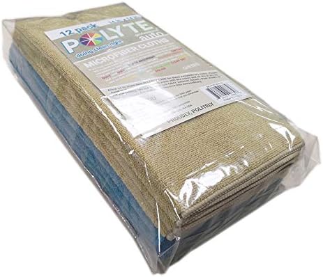 POLYTE Professional Microfiber Cleaning Cloth, 14 x 14 in, Blue, Camel, Gray (12 Pack)