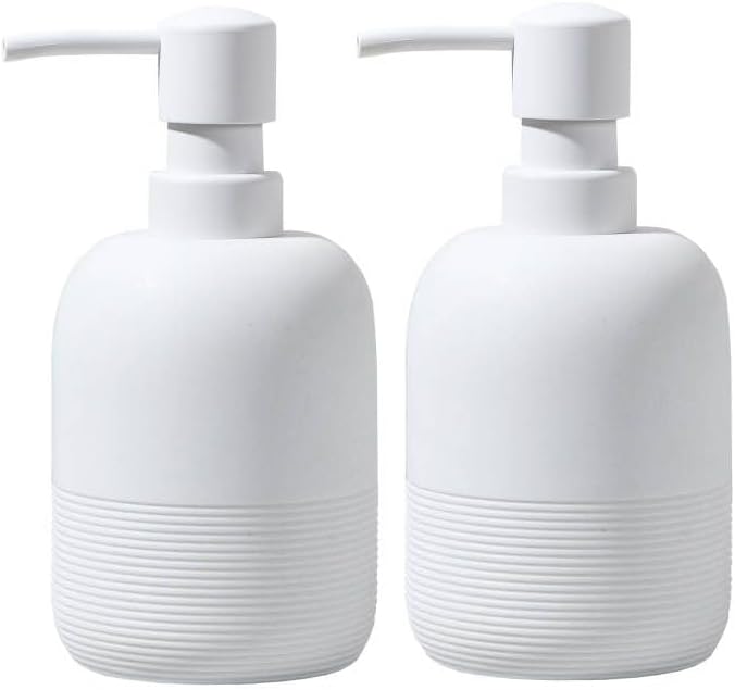 White Soap Lotion Dispenser with A Spare Pump,Liquid Hand Soap Dispenser Sets for Bathroom Countertop,2pcs/Set Soap Dispenser for Kitchen