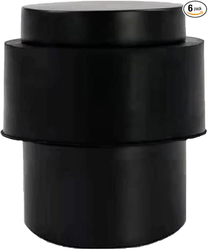 KHTUMEWARE 6 Pack 1-1/2 in Floor Door Stopper,Matte Black Door Stop,Wall Protector Commercial Door Bumper Wedge Decorative Cylindrical Install Door stoppers on The Floor
