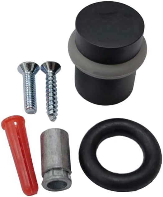 Cylindrical Floor Mount Door Stop, Height 1-1/2", Solid Brass, 1 Pack, Matte Black, Made in Taiwan