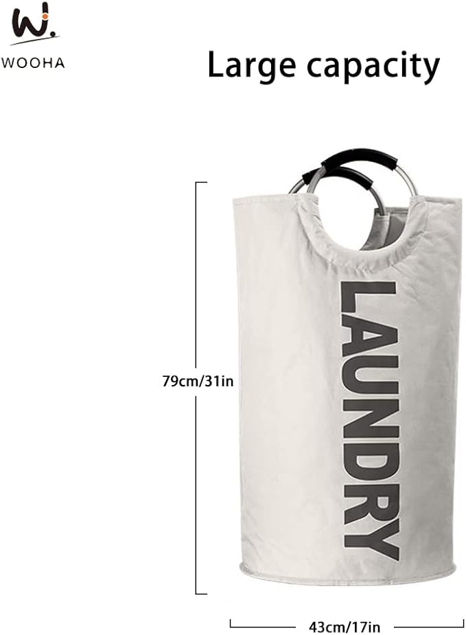 WOOHA 125L Large laundrybasket,Collapsible laundry hamper, Tall Clothes Baskets Folding Washing Bin Foldable Fabric Hamper Bags for Bedroom, Closet,Bathroom,College,laundry bag,beige