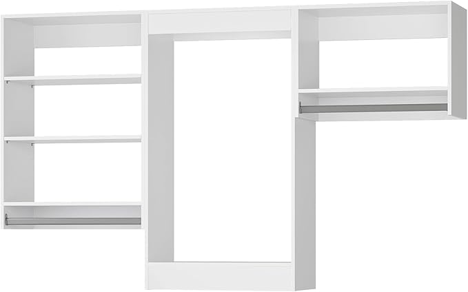 ROOMTEC Modular Closet System, 84" Closet Organizer with Hanging Rods, Wall-Mounted Wooden Tower for Walk-In Closets, Wardrobe Storage Kit, White