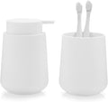 Matte White Bathroom Accessories 2 Piece Set Plastic Soap Dispenser and Toothbrush Holder for Modern Bathroom Decor