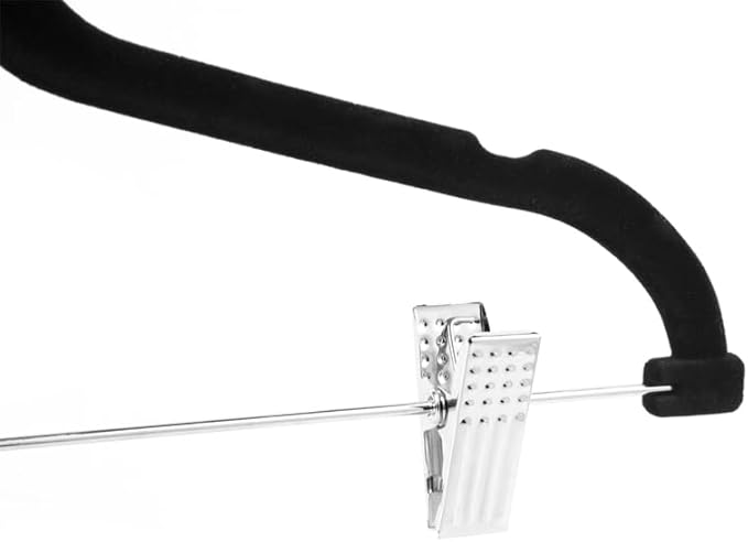 Velvet Pants Skirt Hangers with Clips - Pack of 20 Black Shirt Clothes Felt Non Slip Heavy Duty Slim Hanger Set for Skirts Pant Suit Shorts Women Dress,Space Saving with Two Metal Clip
