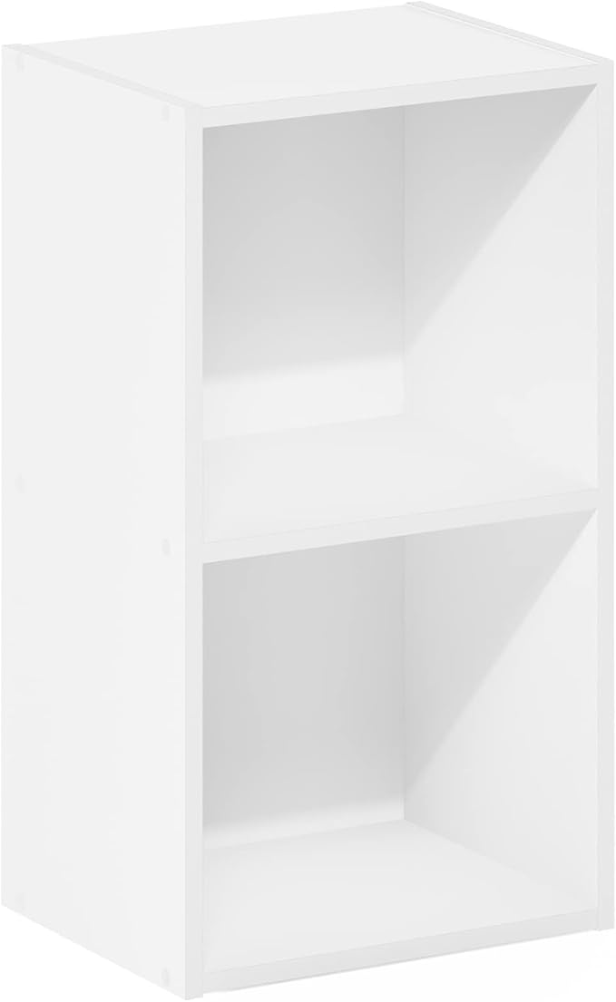 Furinno PASIR Book Shelf, 2-Tier Modern Bookshelf, Open Shelves Bookcase 9 x 12 x 21, for Living Room, Bedroom, Home Office, White
