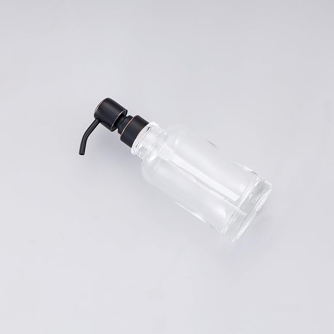 Soap Dispenser Oil Rubbed Bronze Bathroom Kitchen, 11 oz Glass Cylindrical Bottles with Stainless Steel Pump Liquid Hand Soap Dispenser Kitchen