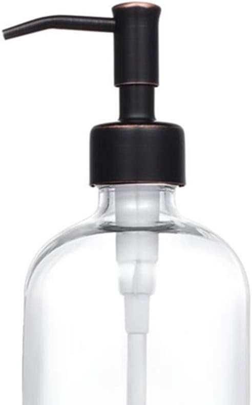 2 Pack Thick Clear Glass Pint Jar Soap Dispenser with Oil Rubbed Bronze Stainless Steel Pump, 16ounce Clear Boston Round Bottles Dispenser with Rustproof Pump for Essential Oil, Liquid Soap