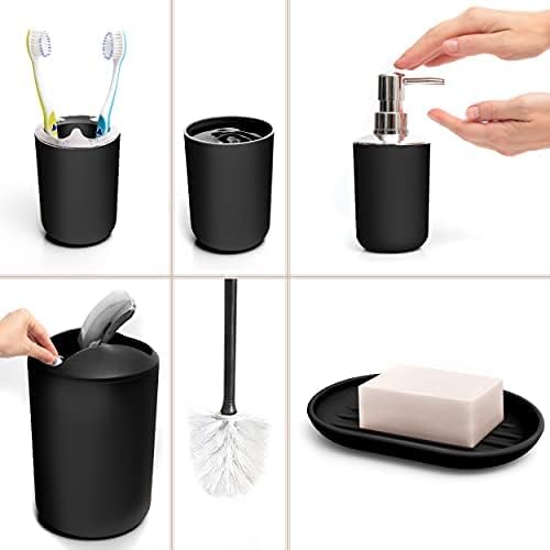 Moss & Stone 6-Piece Bathroom Accessories Set, Includes Soap Dispenser, Toothbrush Holder, Toothbrush Cup, Soap Dish, Complete Black Bathroom Decor Set
