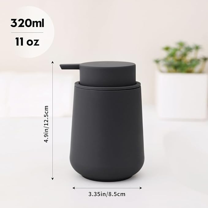 Matte Gray Liquid Hand Soap Dispenser Plastic 11 oz - Modern Minimalist Style for Bathroom & Kitchen Countertop Refillable