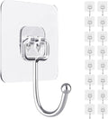 Adhesive Wall Hook, Set Heavy-Duty Thickened self-Adhesive Hook，16Pcs，44lb max Loading，Transparent, Waterproof, Bathroom, Outdoor, Kitchen, Doors, Practical Tools.