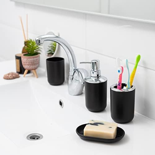 Moss & Stone 6-Piece Bathroom Accessories Set, Includes Soap Dispenser, Toothbrush Holder, Toothbrush Cup, Soap Dish, Complete Black Bathroom Decor Set