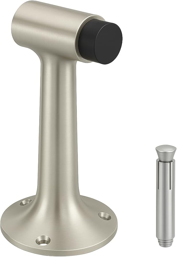 Heavy Duty 6″ Door Stopper, Solid Brass Commercial Grade, Floor Mount - Satin Nickel Finish (US15)
