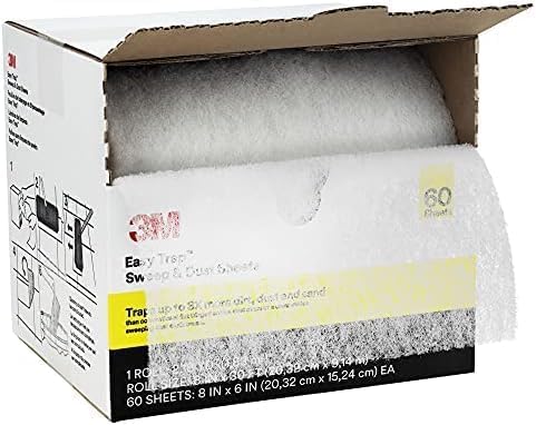 3M Easy Trap Sweep and Dust Sheets,1 Roll of 60 8" x 6" Sheets,Disposable Easy Sweep Floor Duster,Picks Up 8X More Dirt,Dust,Sand,Hair,Works on Dry or Wet Surfaces,Hardwood Floors,59152W,(Pack of 8)
