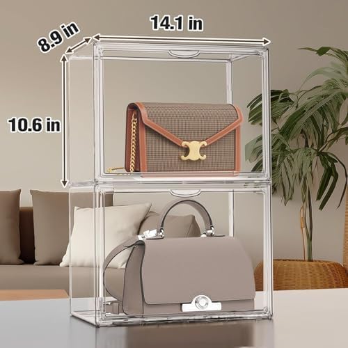 EDS FAM 10 Pack Clear Thicken Sturdy Shoe Storage Organizer with Magnetic Door Stackable Boxes for Closet Folding Space-Saving Shoe Rack for Sneaker Boot Plastic Cabinet