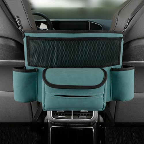 Car Organizer, Blue, Rectangular, 2 Compartments, Faux Leather, Portable, Car Seat Storage Organizer, CADDY, Hanging Mount, Car Organization