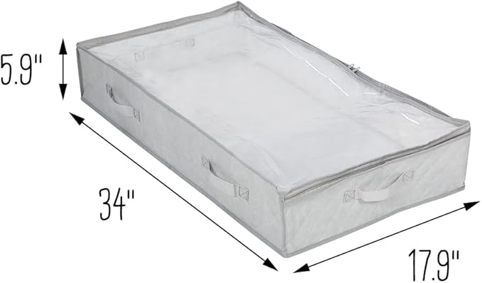 Honey-Can-Do 3-Pack Under Bed Fabric Storage Container Bags For Clothes & Blankets with Window and Handles, 34 x 17.9 x 5.9 Inches, Grey