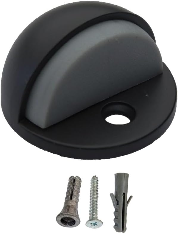 QCAA Low Dome Floor Door Stop, H 25.4 x Diameter 44.5mm, Zinc Die Cast, Matte Black, 8 Pack, Made in Taiwan