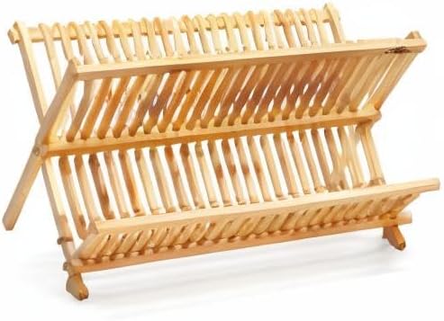 RoyalHouse Premium Natural Bamboo Dish Rack, Collapsible Dish Drainer, Foldable and Compact Dish Drying Rack for Kitchen Counter