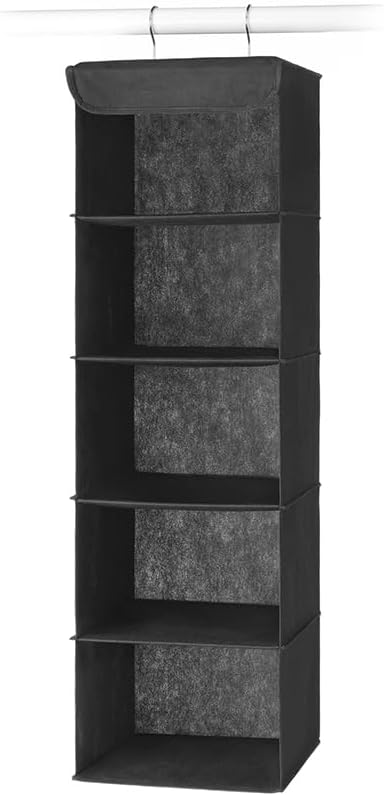 Whitmor 5 Section Closet Organizer - Hanging Shelves with Sturdy Metal Frame, Black (Pack of 6)