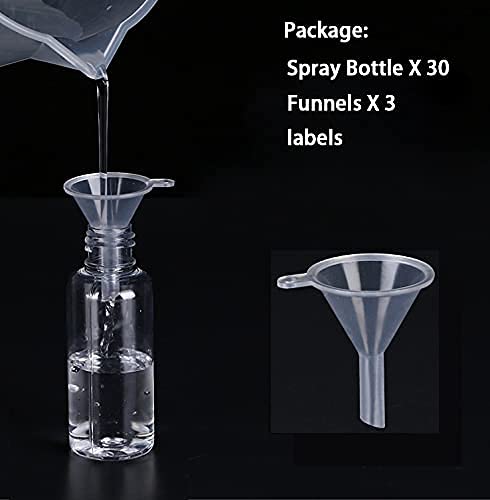 Spray Bottles, 30 Pack 30ml 1oz Clear Empty Fine Mist Plastic Mini Travel Bottle Set, Small Refillable Liquid Containers