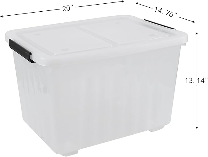 Haodehen 50 Quart Clear Storage Container with Lids and Wheels, 4-Pack Clear Plastic Latching Bins