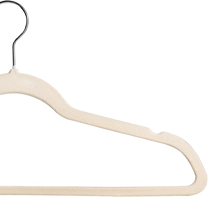 Premium Velvet Hangers 30 Pack, Non-Slip Suit Clothes Hangers, 360 Degree Swivel Hooks and Slim Profile to Maximize Closet Space Beige/Silver