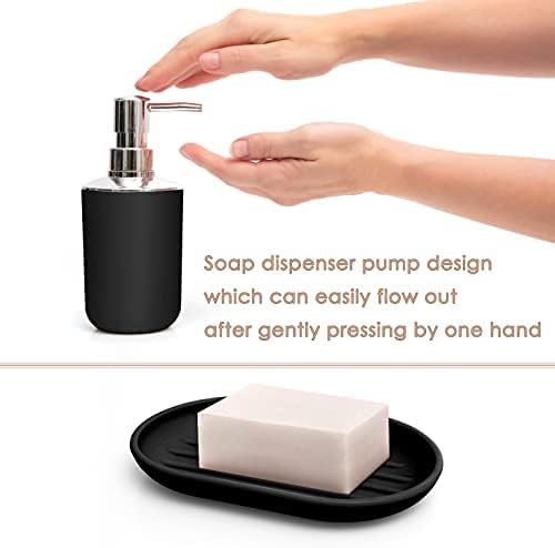 Moss & Stone 6-Piece Bathroom Accessories Set, Includes Soap Dispenser, Toothbrush Holder, Toothbrush Cup, Soap Dish, Complete Black Bathroom Decor Set
