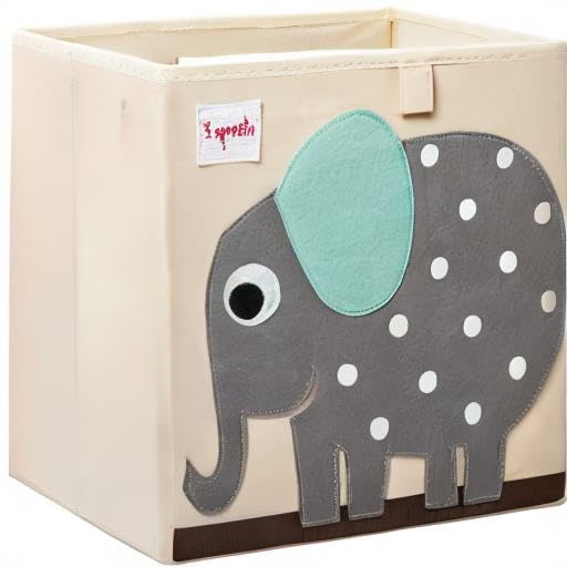 3 Sprouts Toy Storage Organizer: Toy Box Cube Organizer for Playroom, Nursery - Foldable Storage Bin - Elephant