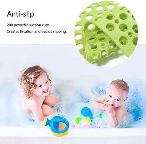 Mantto Nonslip Bathtub Mat Extra Soft TPE Bath Mat for Kids, Machine Washable Bathroom Shower Mat, Smooth/Non-Textured Tubs Only, 30L x 17W Inch (Green)