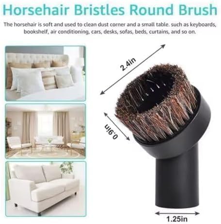 25mm Round Dust Brush For Shark Vacuum Attachments Replacement with 1-1/4" to 1-3/8 Hose Adapter, For Most Vacuum Cleaners Accessories