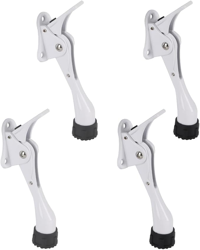 Kickdown Door Stopper 4 Inches - 4 Packs One Touch Adjustable Height Door Stop for The Bottom of Door The Bottom of Door Aluminum Alloy Metal Door Stopper with Rubber Tip White