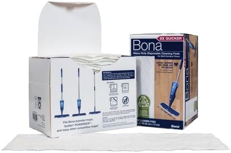 Bona Multi-Surface Floor Cleaning Pads - 18 Refills - Heavy-Duty, Disposable, Microfiber Pads for Easy Floor Cleaning