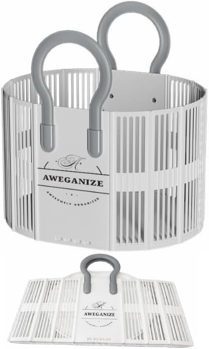 40L Collapsible Plastic Laundry Basket with Strong Handles – Sturdy Space-Saving Design for Daily Laundry Loads, Apartment & Home Use – White