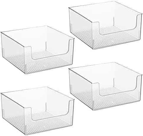mDesign Modern Wide Plastic Open Front Dip Storage Organizer Bin Basket for Bathroom Organization - Vanity Shelf, Cubby, Cabinet, and Closet Organizing Decor - Ligne Collection - 4 Pack - Clear