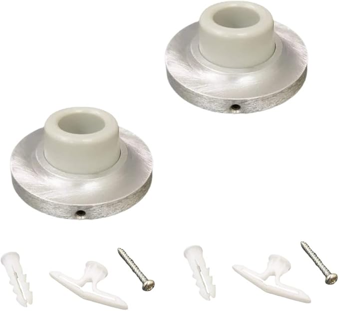 QCAA Heavy Solid Metal Wall Mount Concave Door Stop, Wall Protector, 2-1/2" Diameter, Satin Chrome, 2 Pack